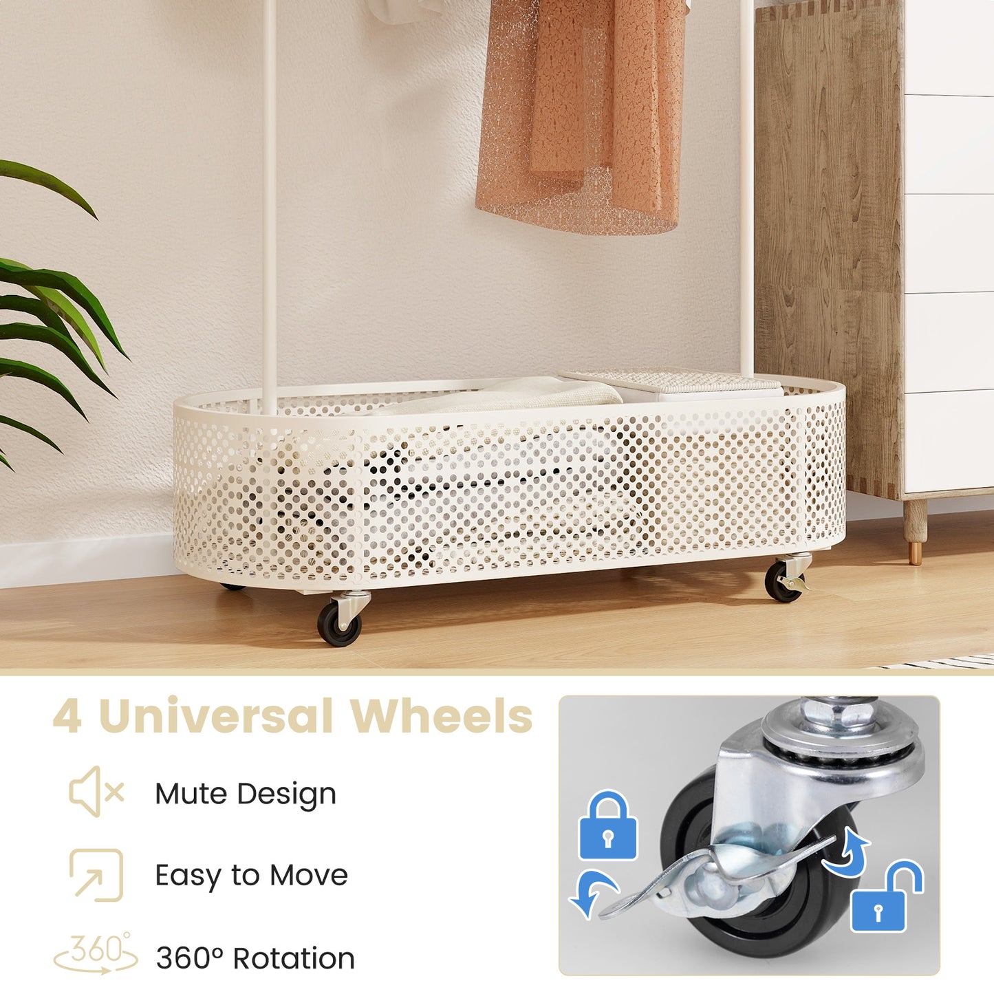 Kid Clothes Rack with 3 Adjustable Heights and Wheels-White Kids Crystal