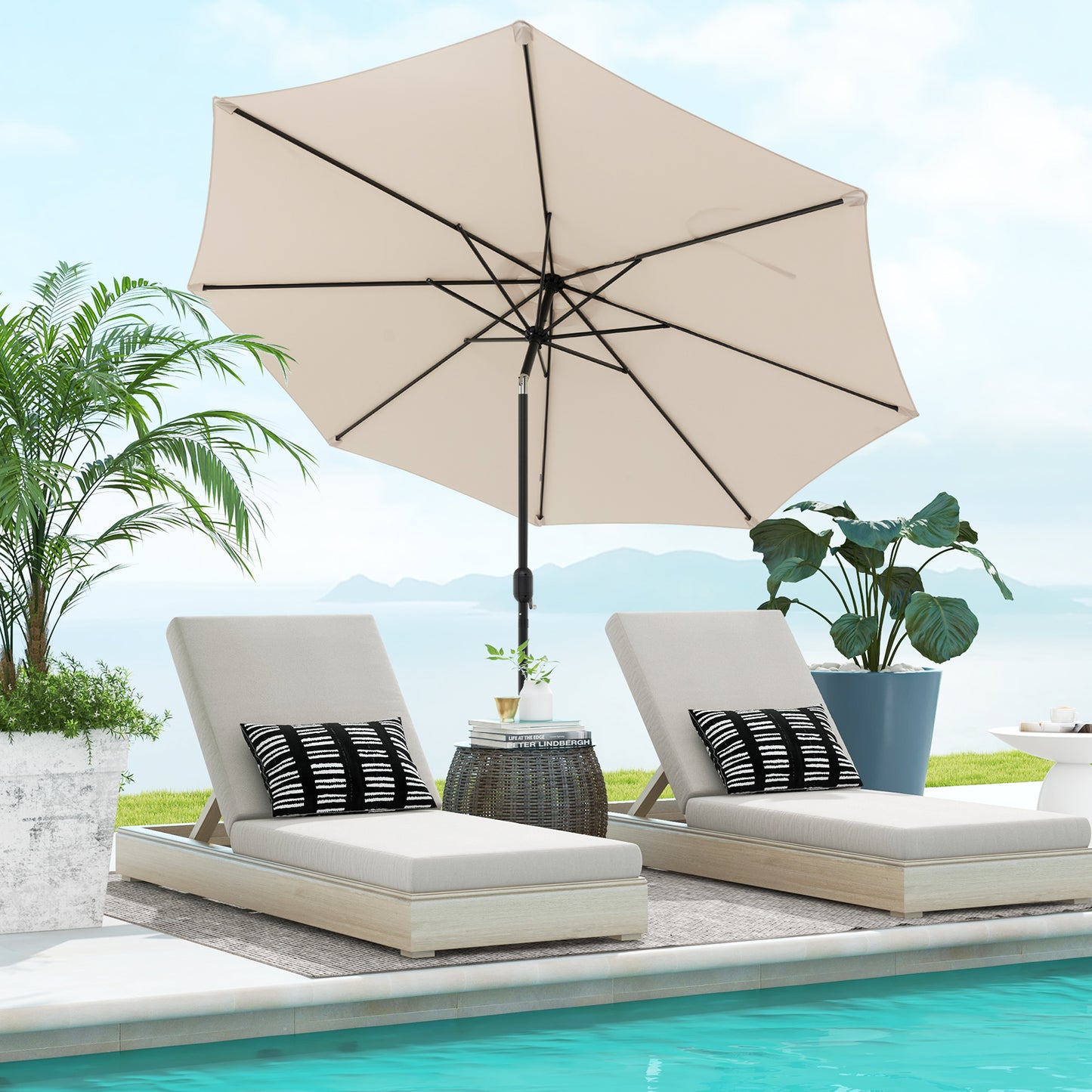 10 Feet Outdoor Patio Umbrella with Tilt Adjustment and Crank-Beige Kids Crystal