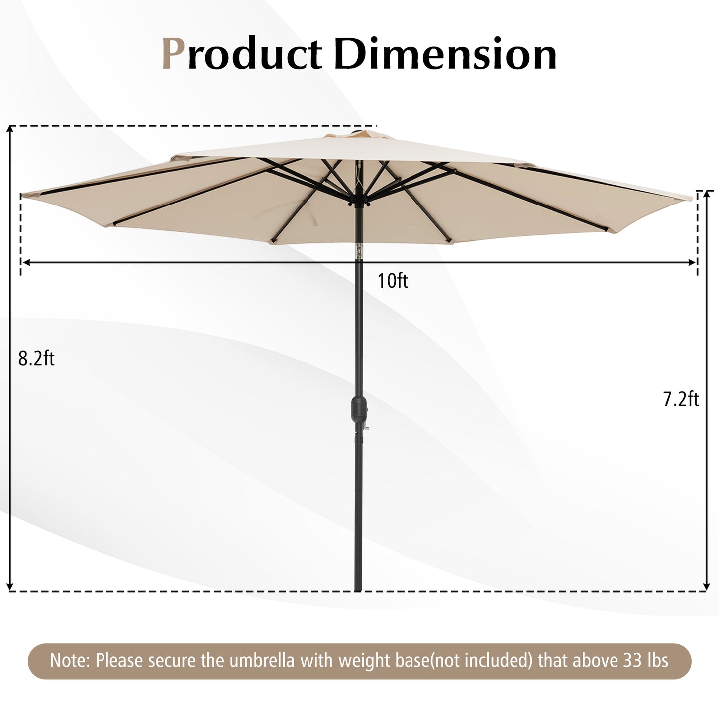 10 Feet Outdoor Patio Umbrella with Tilt Adjustment and Crank-Beige Kids Crystal