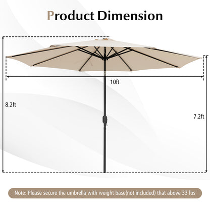 10 Feet Outdoor Patio Umbrella with Tilt Adjustment and Crank-Beige