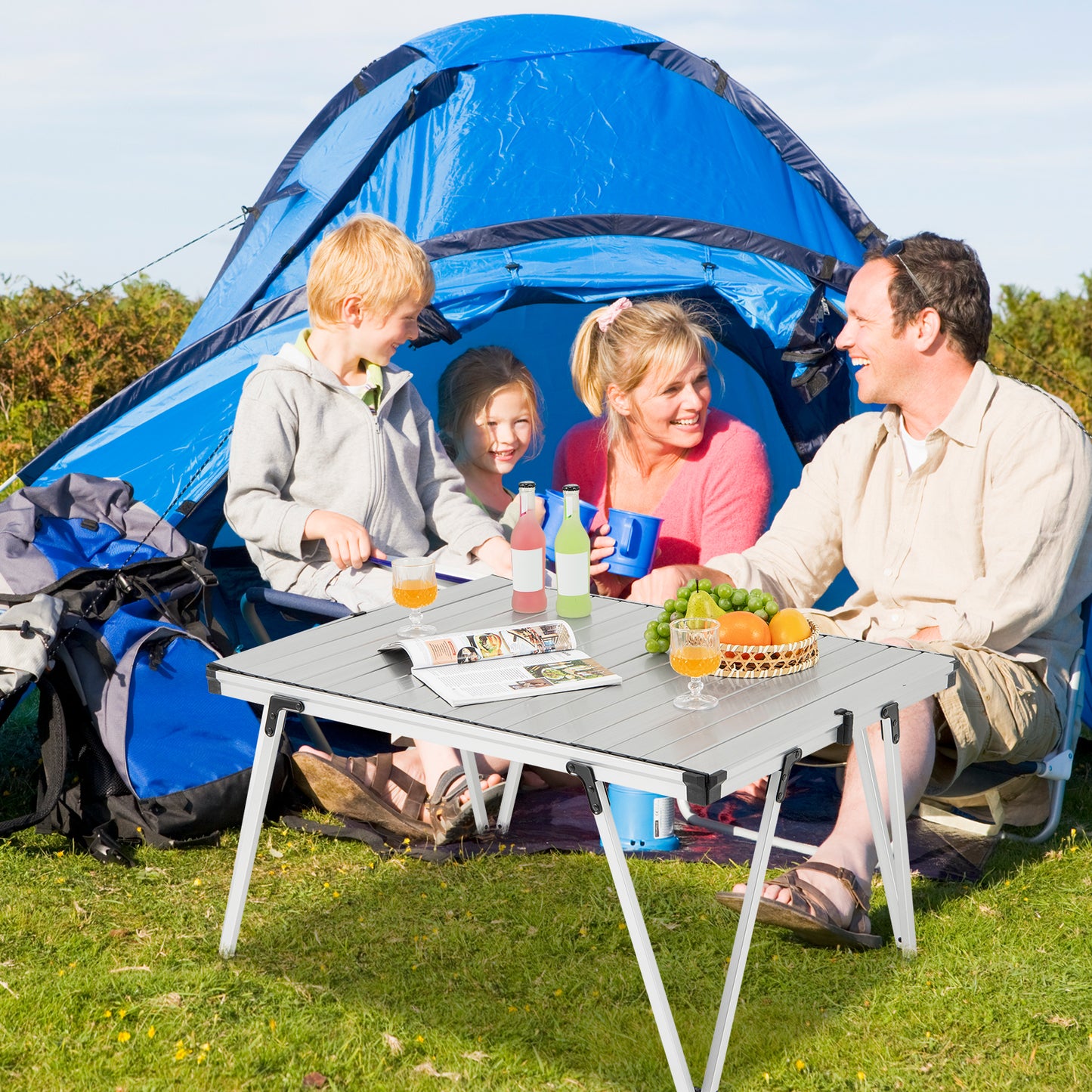 Folding Camping Table Picnic Table with Storage Bag and Waterproof Desktop-Silver Kids Crystal