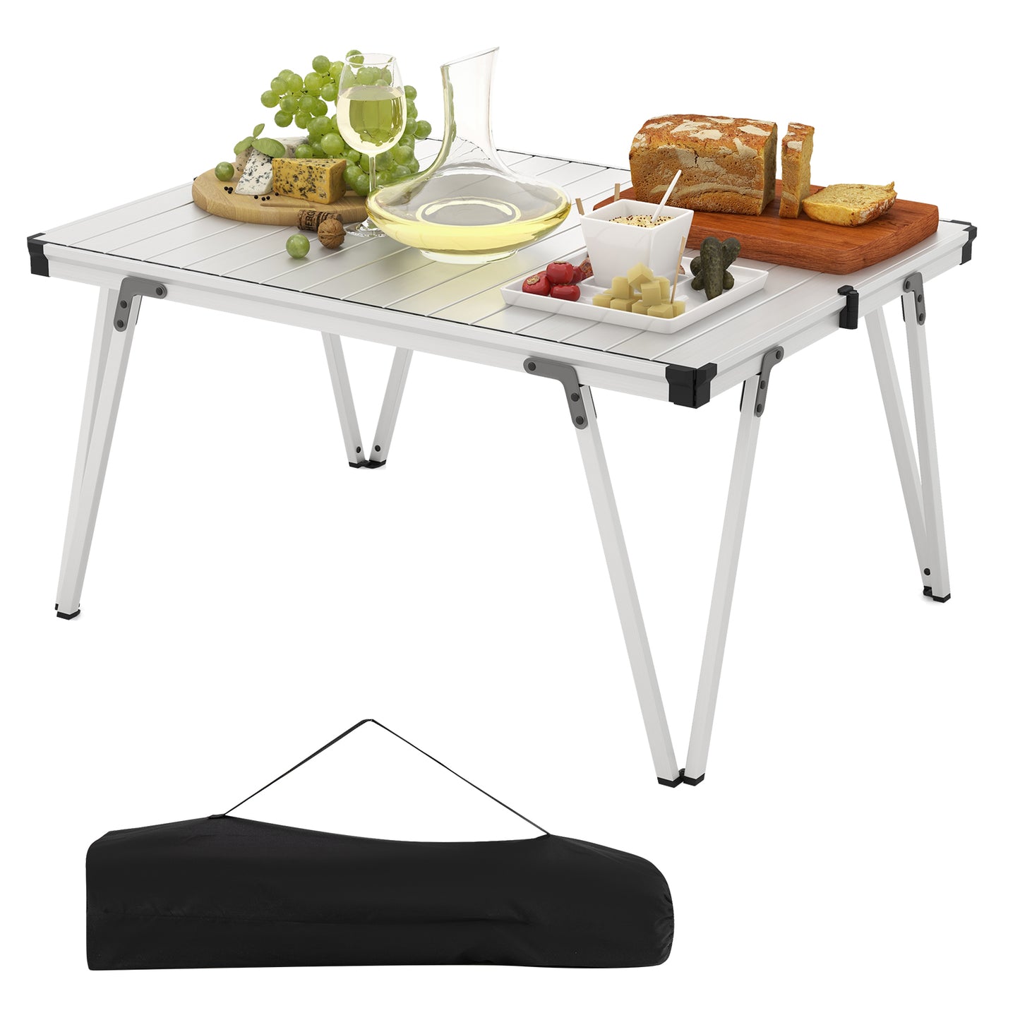Folding Camping Table Picnic Table with Storage Bag and Waterproof Desktop-Silver Kids Crystal