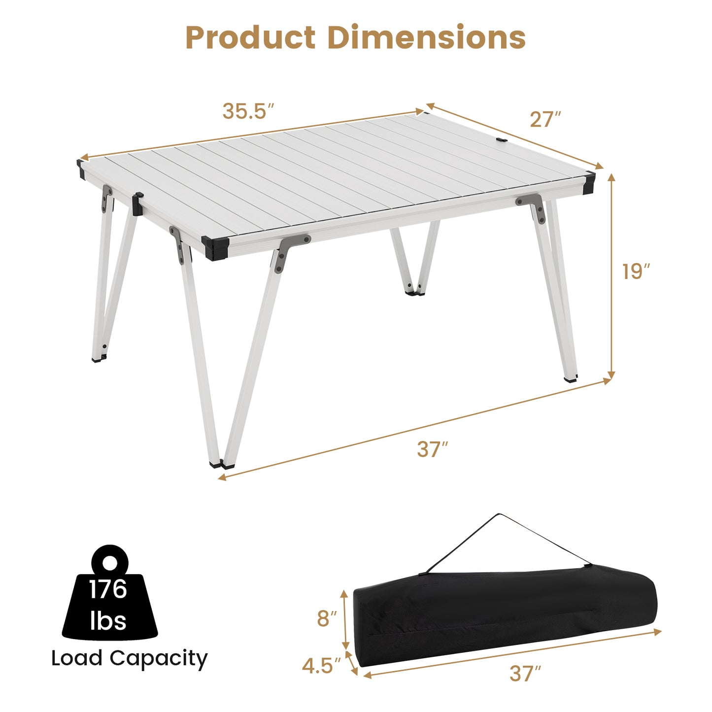 Folding Camping Table Picnic Table with Storage Bag and Waterproof Desktop-Silver Kids Crystal