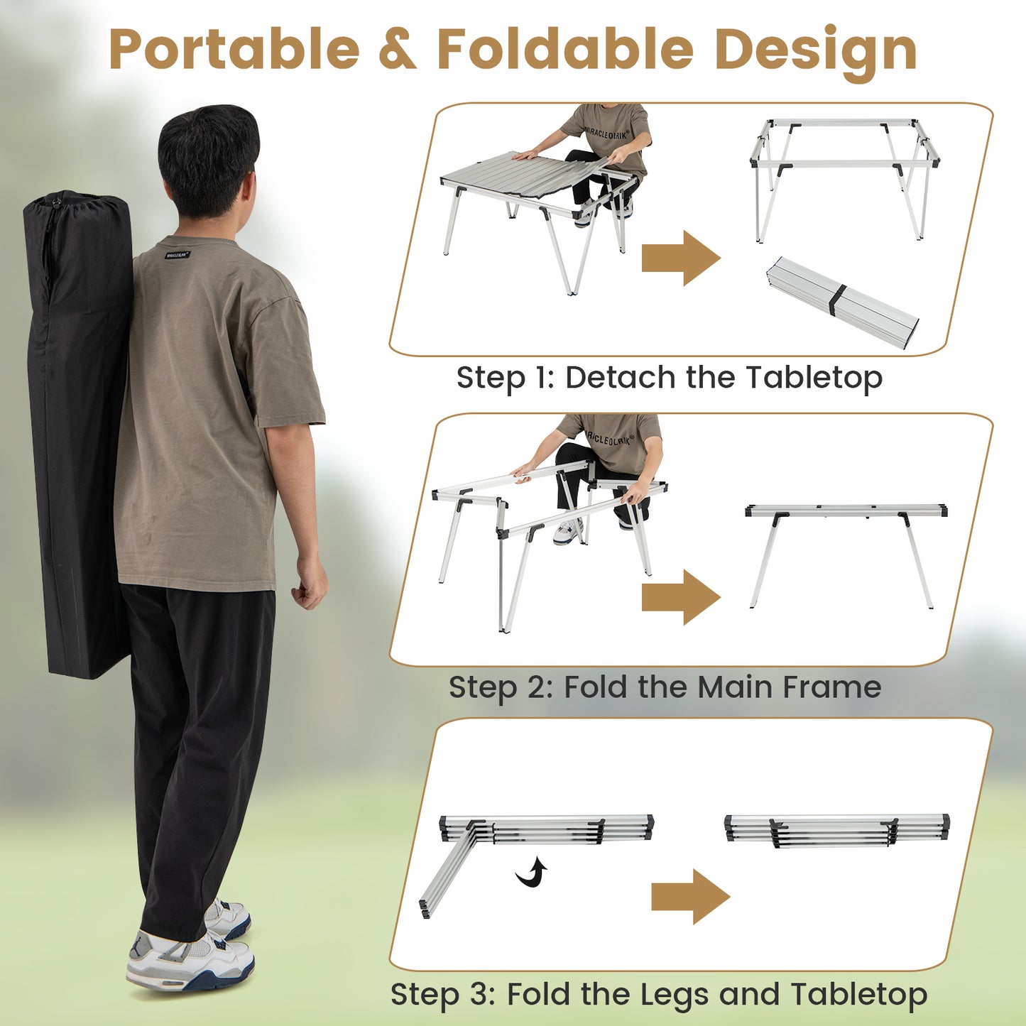 Folding Camping Table Picnic Table with Storage Bag and Waterproof Desktop-Silver Kids Crystal