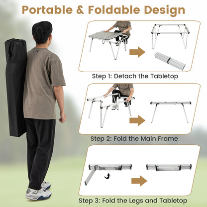 Folding Camping Table Picnic Table with Storage Bag and Waterproof Desktop-Silver