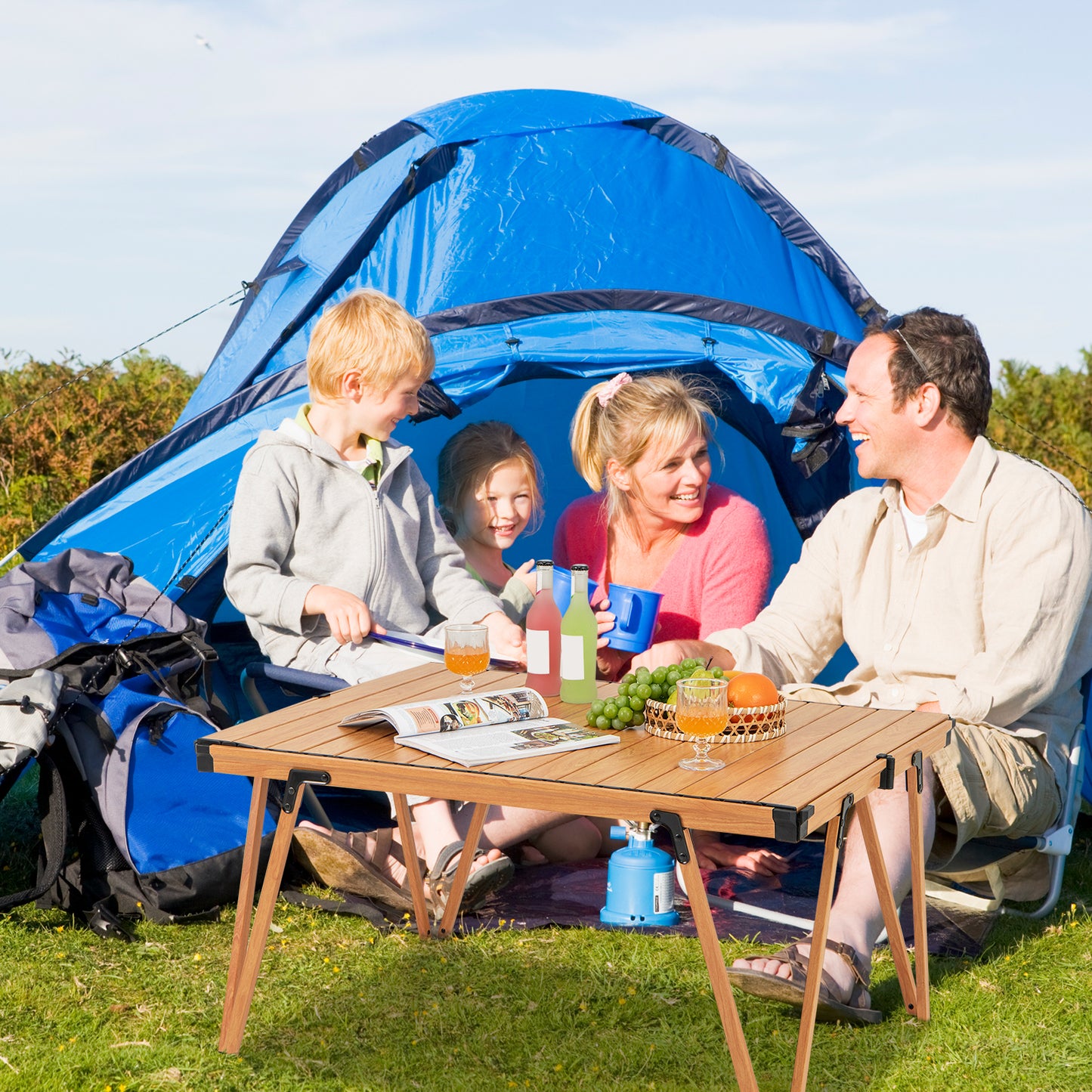 Folding Camping Table Picnic Table with Storage Bag and Waterproof Desktop-Brown Kids Crystal