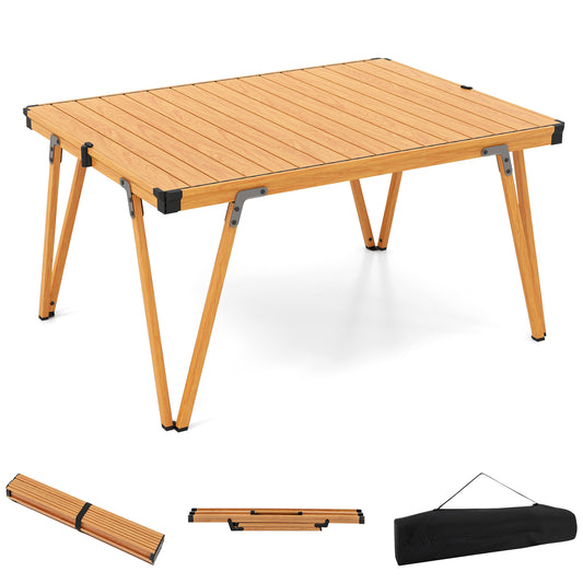 Folding Camping Table Picnic Table with Storage Bag and Waterproof Desktop-Brown Kids Crystal