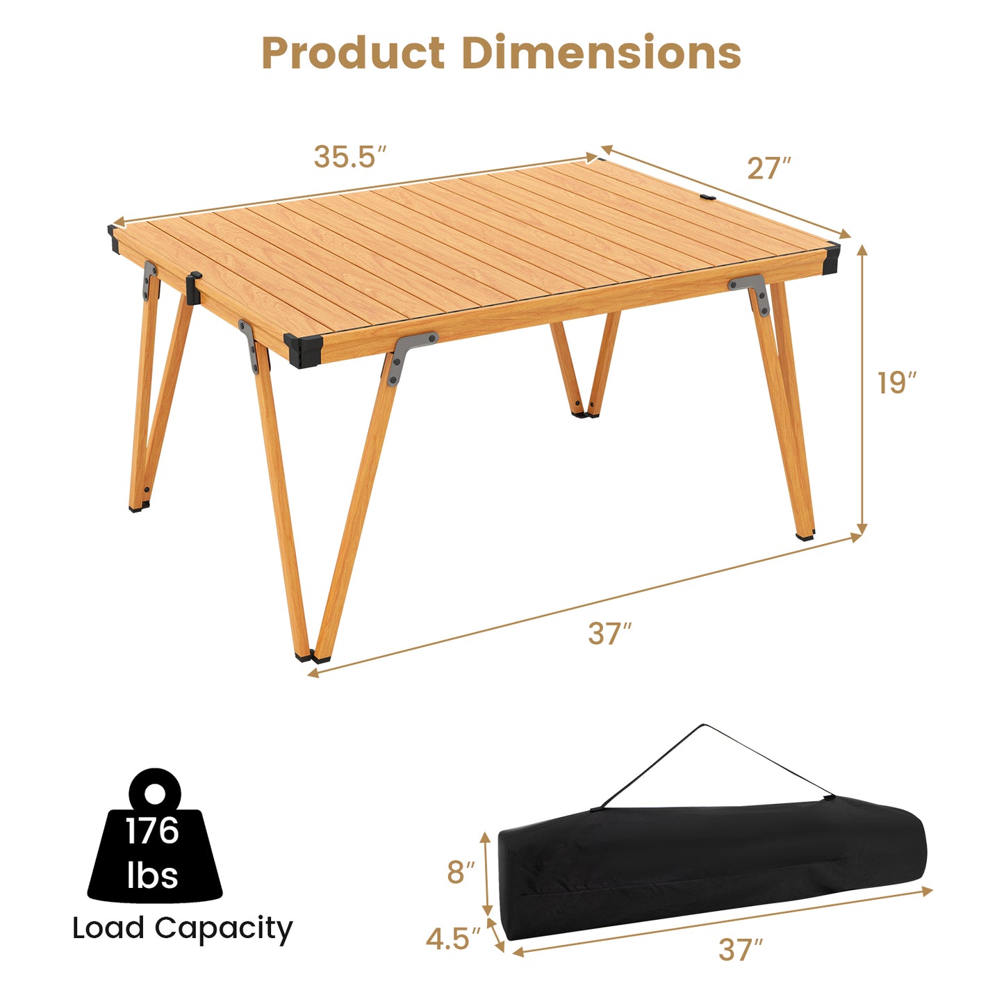 Folding Camping Table Picnic Table with Storage Bag and Waterproof Desktop-Brown Kids Crystal