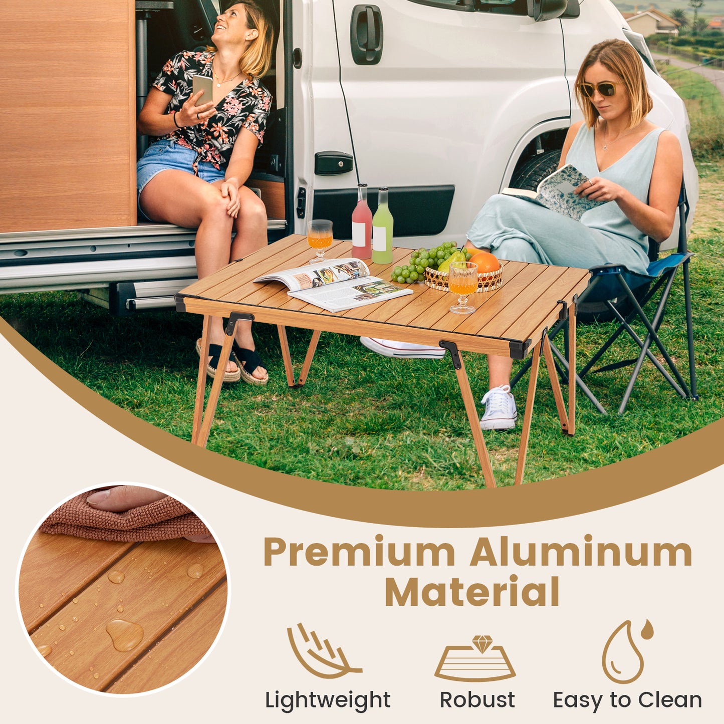 Folding Camping Table Picnic Table with Storage Bag and Waterproof Desktop-Brown Kids Crystal
