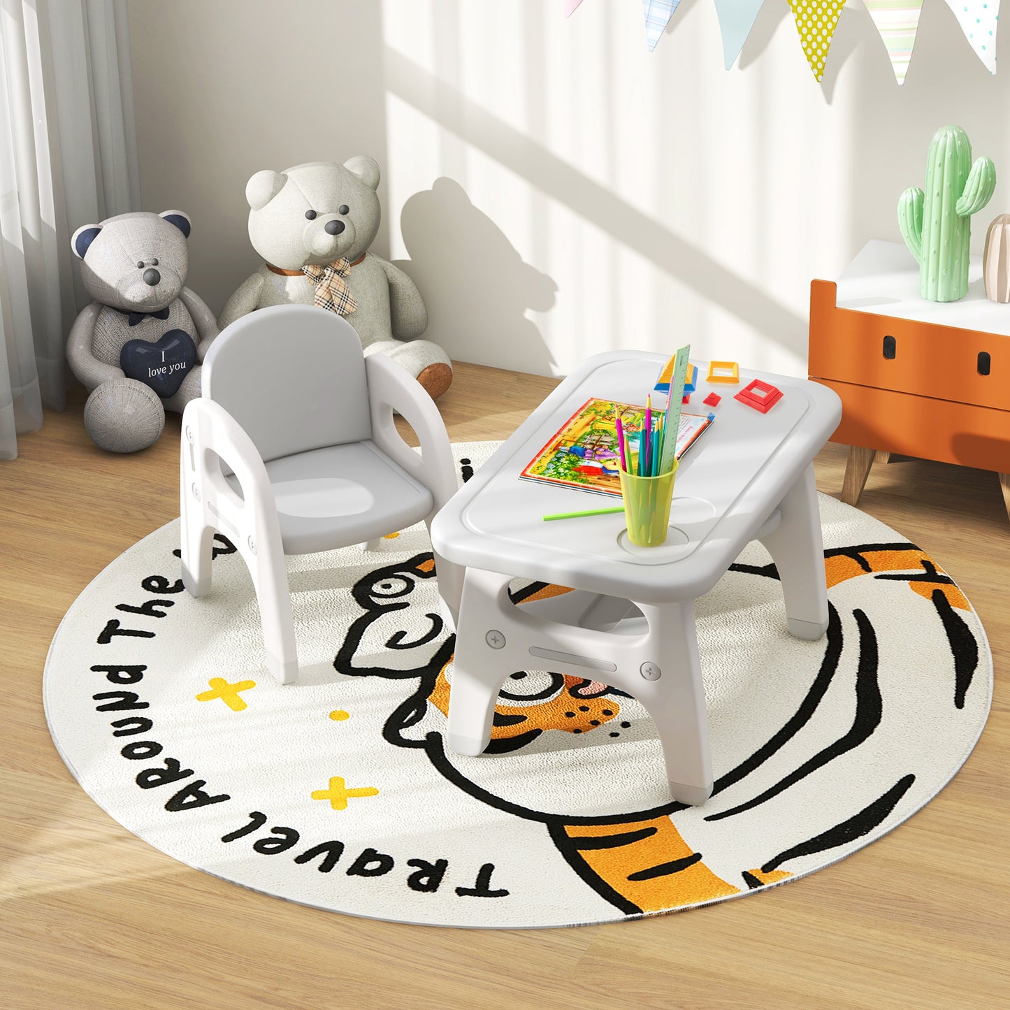 Kids Activity Table and Chair Set with Montessori Toys for Preschool and Kindergarten-Gray Kids Crystal