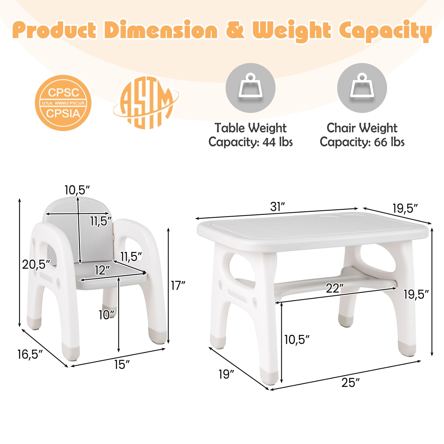 Kids Activity Table and Chair Set with Montessori Toys for Preschool and Kindergarten-Gray Kids Crystal
