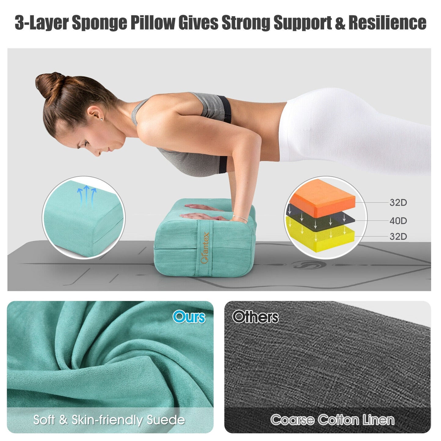 Yoga Bolster Pillow with Washable Cover and Carry Handle-Green Kids Crystal