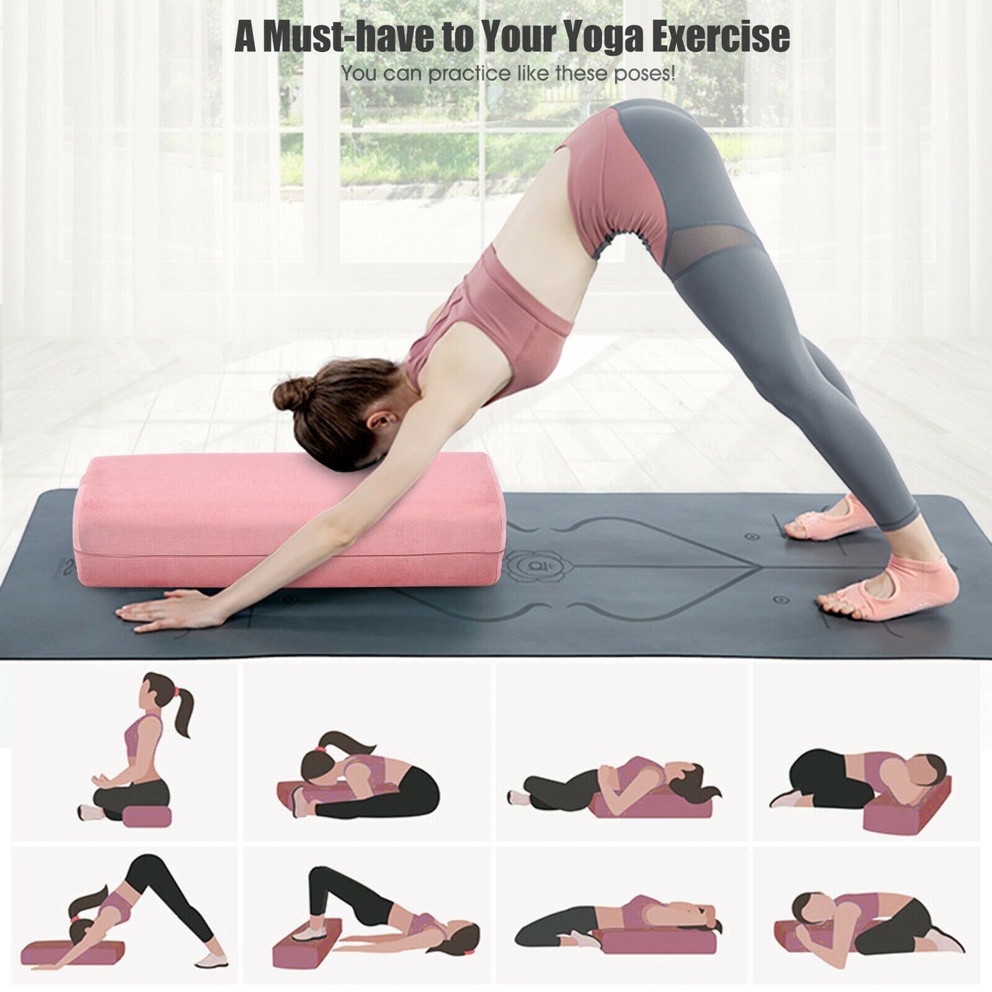 Yoga Bolster Pillow with Washable Cover and Carry Handle-Pink Kids Crystal