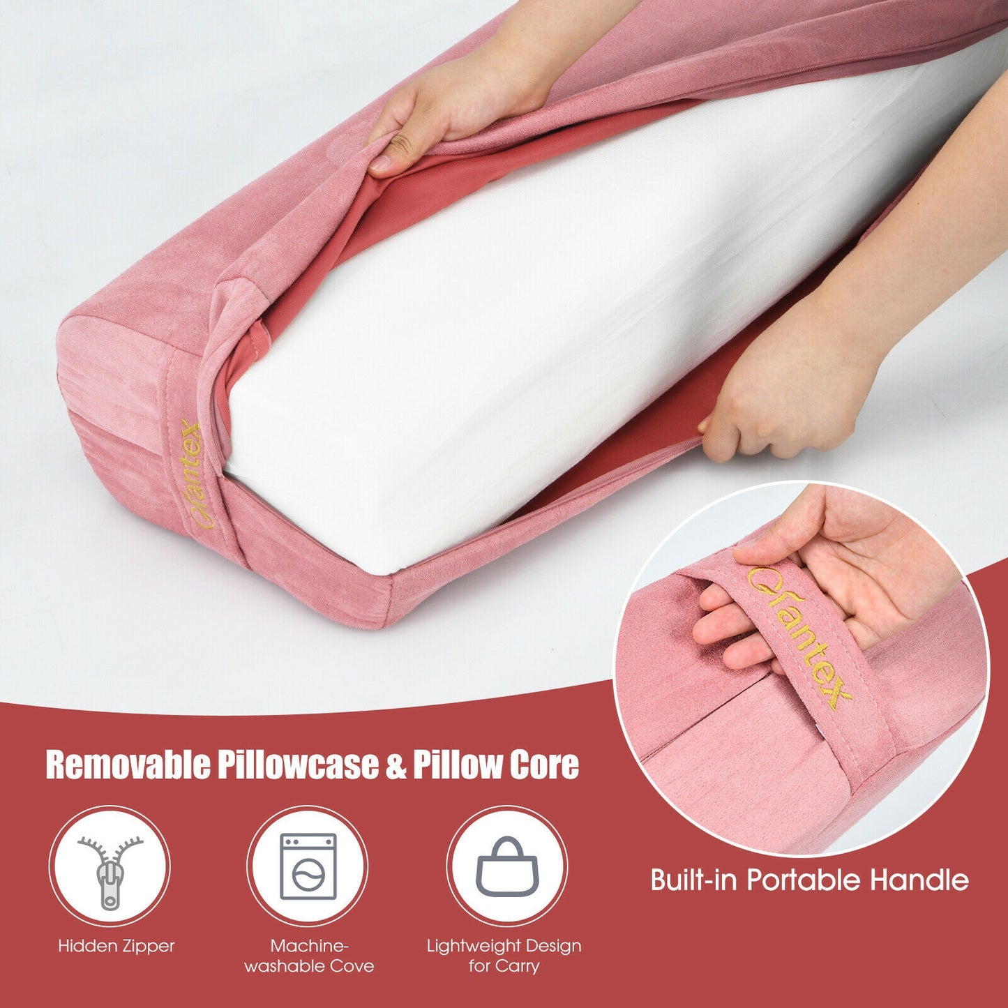 Yoga Bolster Pillow with Washable Cover and Carry Handle-Pink Kids Crystal