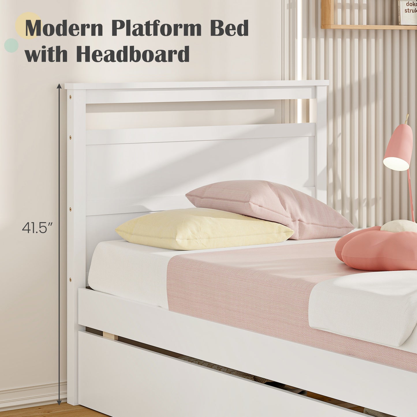 Twin Size Wooden Bed Frame with 2 Drawers for Teens and Adults-White Kids Crystal