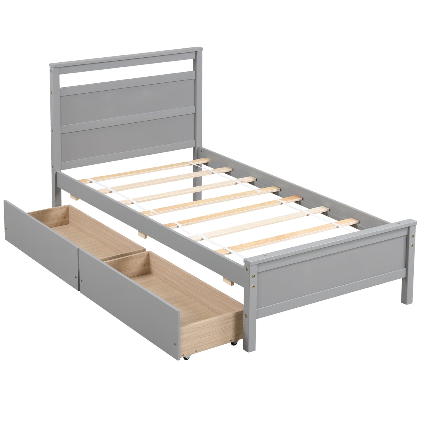 Twin Size Wooden Bed Frame with 2 Drawers for Teens and Adults-Gray Kids Crystal