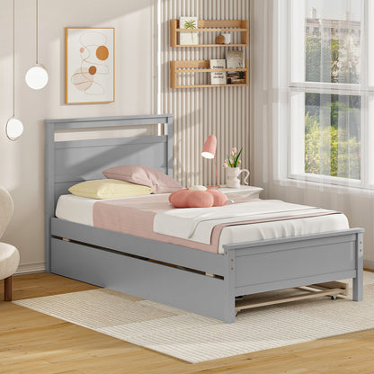Twin Size Wooden Bed Frame with 2 Drawers for Teens and Adults-Gray