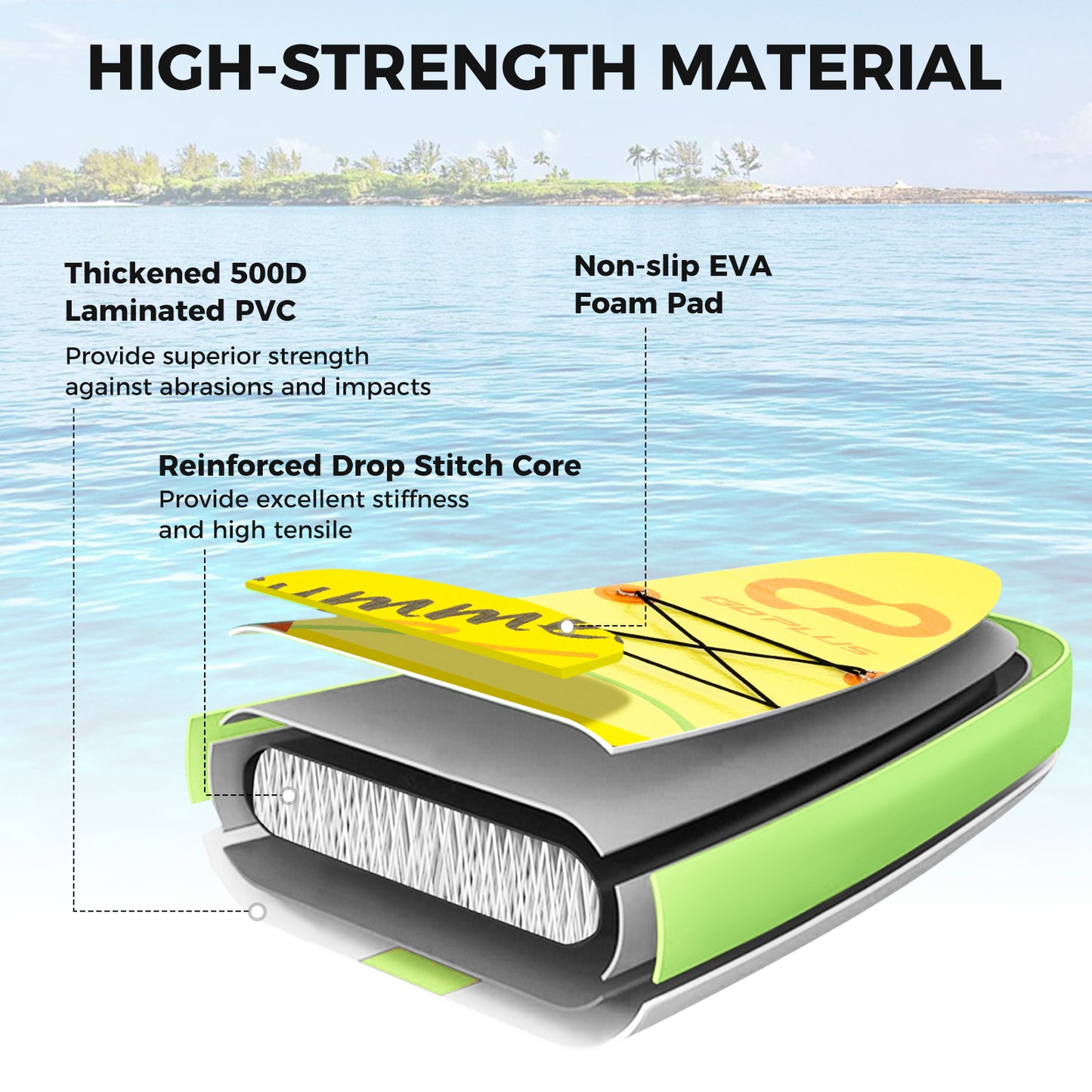 Inflatable Stand up Paddle Board iSUP Board Accessories with 3 Fins-L Kids Crystal
