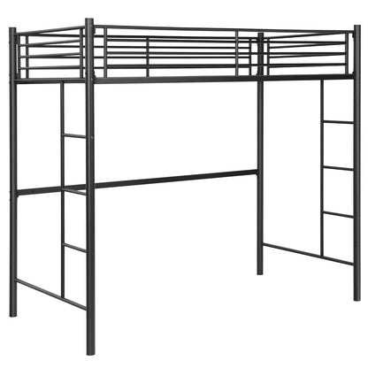 Twin Loft Bed Frame with 2 Ladders Full-length Guardrail -Black