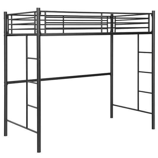 Twin Loft Bed Frame with 2 Ladders Full-length Guardrail -Black Kids Crystal