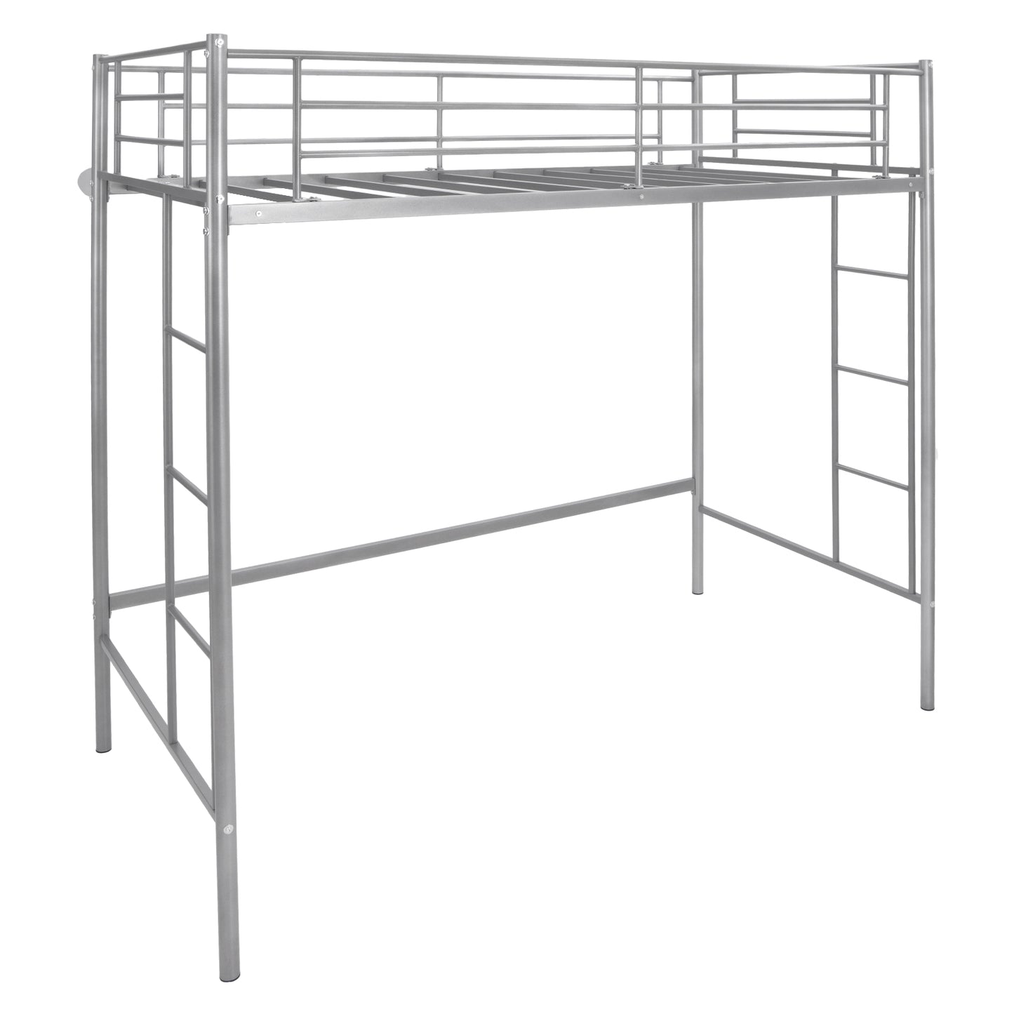 Twin Loft Bed Frame with 2 Ladders Full-length Guardrail-Silver Kids Crystal
