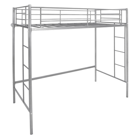Twin Loft Bed Frame with 2 Ladders Full-length Guardrail-Silver Kids Crystal