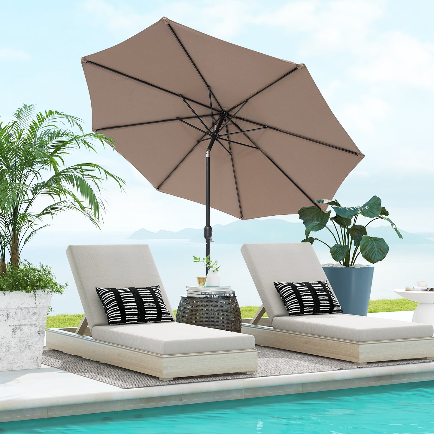 10 Feet Outdoor Patio Umbrella with Tilt Adjustment and Crank-Tan Kids Crystal