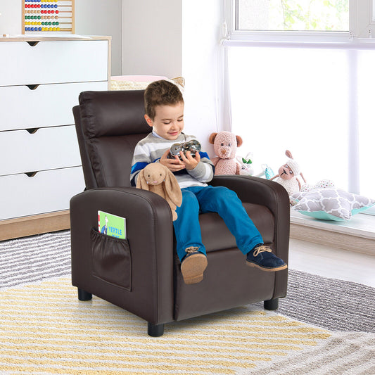 Ergonomic PU Leather Kids Recliner Lounge Sofa for 3-12 Age Group-Brown Kids Crystal