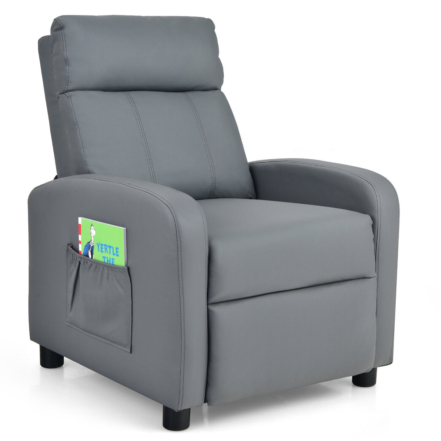 Ergonomic PU Leather Kids Recliner Lounge Sofa for 3-12 Age Group-Gray Kids Crystal