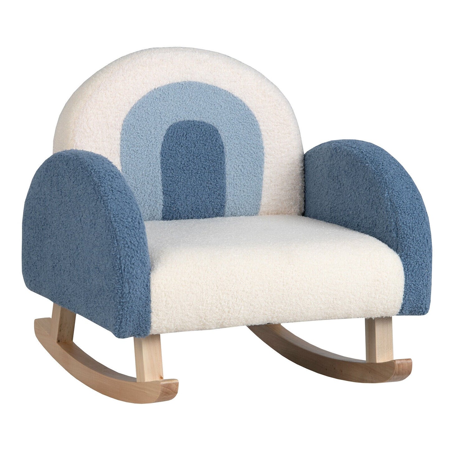 Kids Rocking Chair Children Velvet Upholstered Sofa with Solid Wood Legs-Blue Kids Crystal