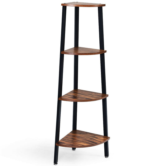 4-Tier Corner Shelf Metal Storage Rack Domestic Bookcase-Brown Kids Crystal