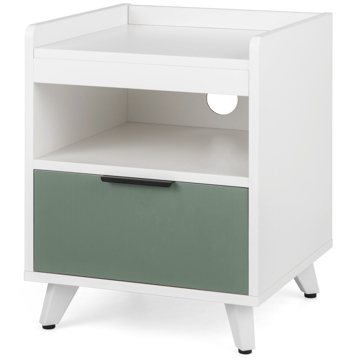 Modern Nightstand with LED Lights Sliding Drawer and Open Compartment-White Kids Crystal