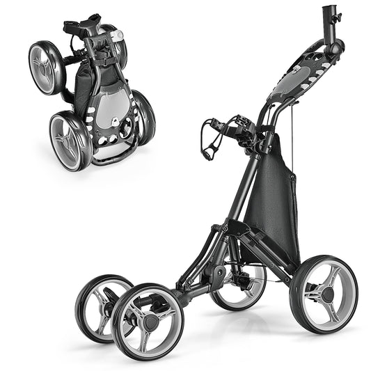 Lightweight Foldable Collapsible 4 Wheels Golf Push Cart-Gray Kids Crystal