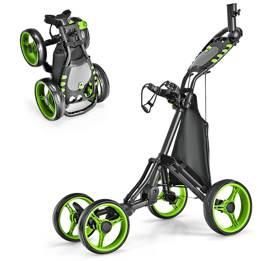 Lightweight Foldable Collapsible 4 Wheels Golf Push Cart-Green Kids Crystal
