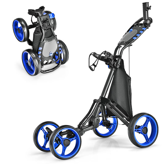Lightweight Foldable Collapsible 4 Wheels Golf Push Cart-Blue Kids Crystal