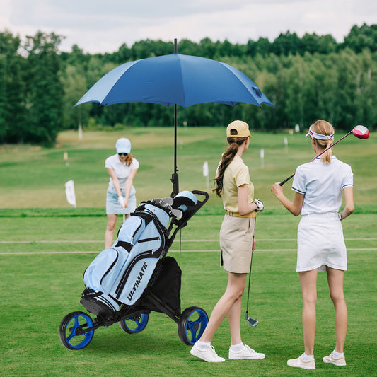 Folding 3 Wheels Golf Push Cart with Bag Scoreboard Adjustable Handle-Blue Kids Crystal