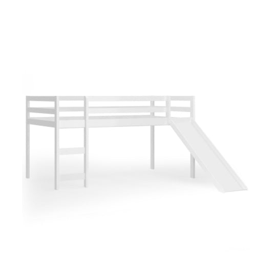 Twin Size Low Sturdy Loft Bed with Slide Wood -White Kids Crystal