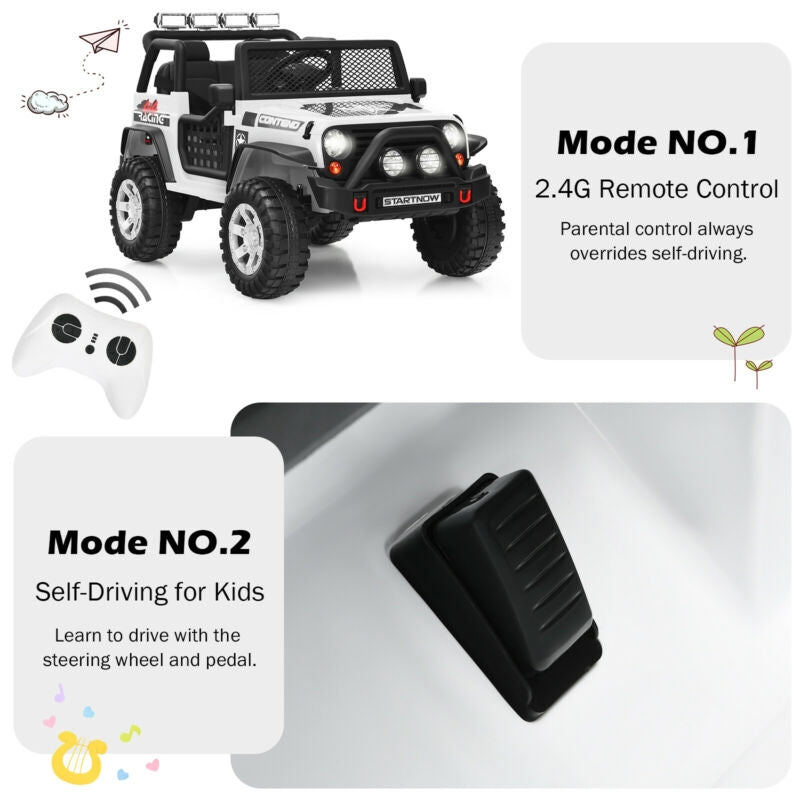 12V Kids Remote Control Electric  Ride On Truck Car with Lights and Music-White