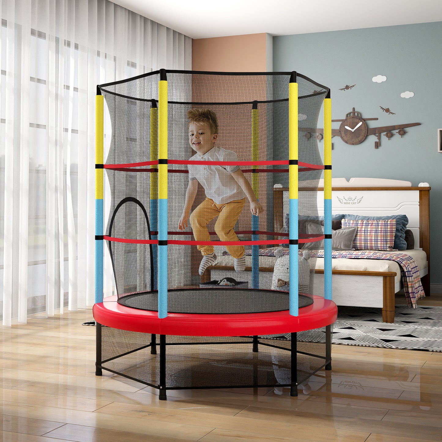 55 Inch Mini Trampoline for Kids with Safety Enclosure Net for Indoor Outdoor Kids Crystal