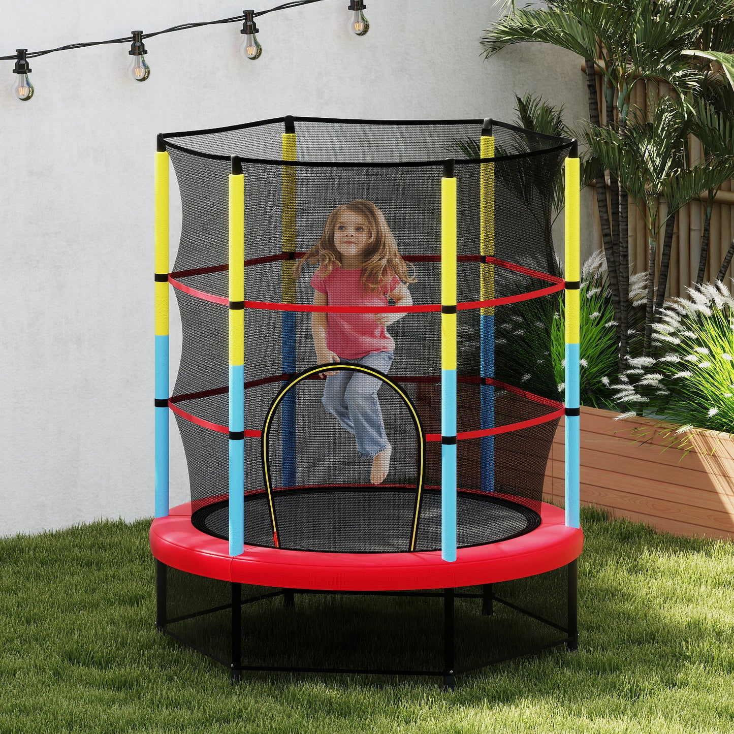 55 Inch Mini Trampoline for Kids with Safety Enclosure Net for Indoor Outdoor Kids Crystal