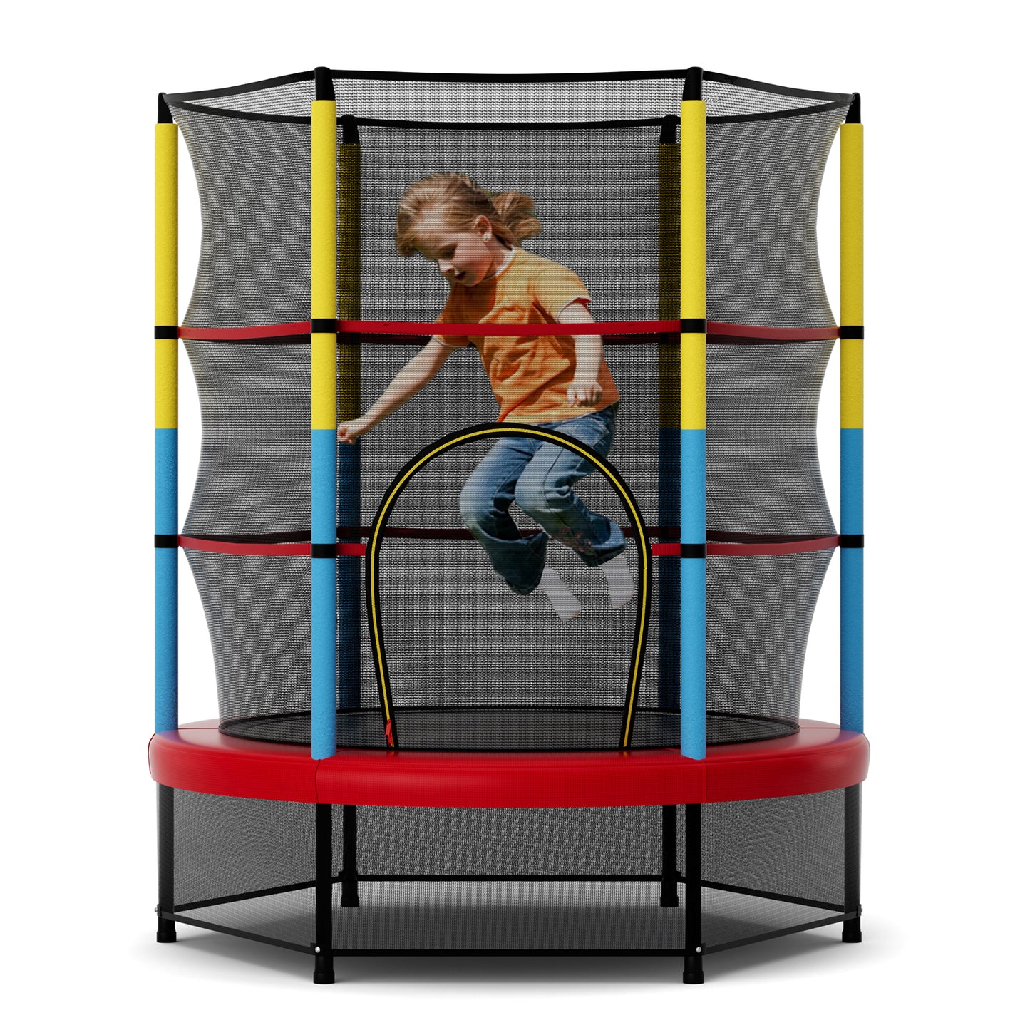 55 Inch Mini Trampoline for Kids with Safety Enclosure Net for Indoor Outdoor Kids Crystal