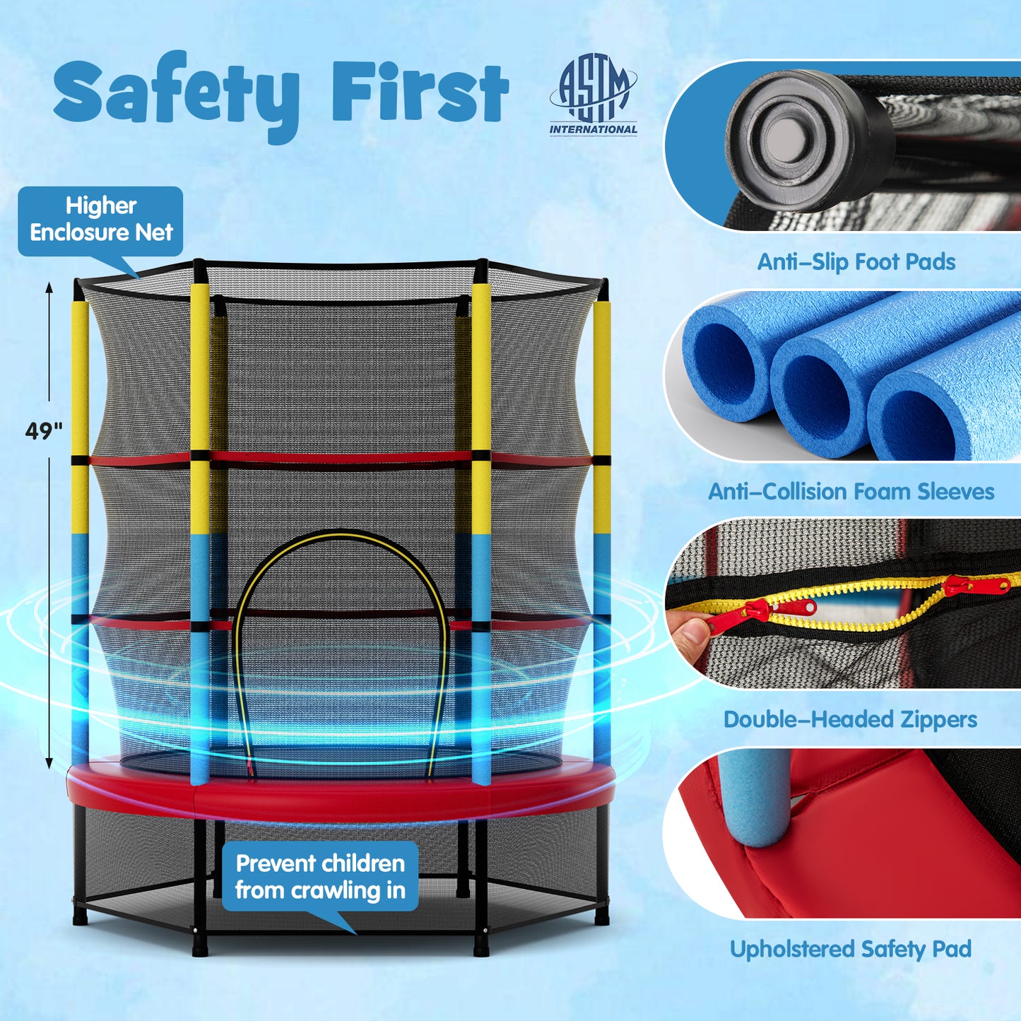 55 Inch Mini Trampoline for Kids with Safety Enclosure Net for Indoor Outdoor Kids Crystal