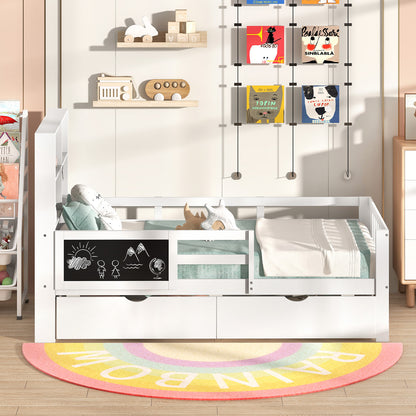 Twin/Full Size Bed Frame with 2 Drawers and Bookcase for Boys and Girls-Twin Size