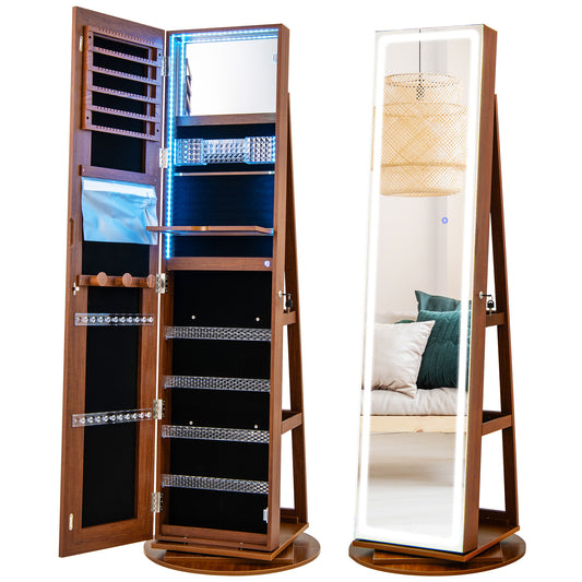 Standing Jewelry Cabinet with Adjustable LED Lights-Brown Kids Crystal
