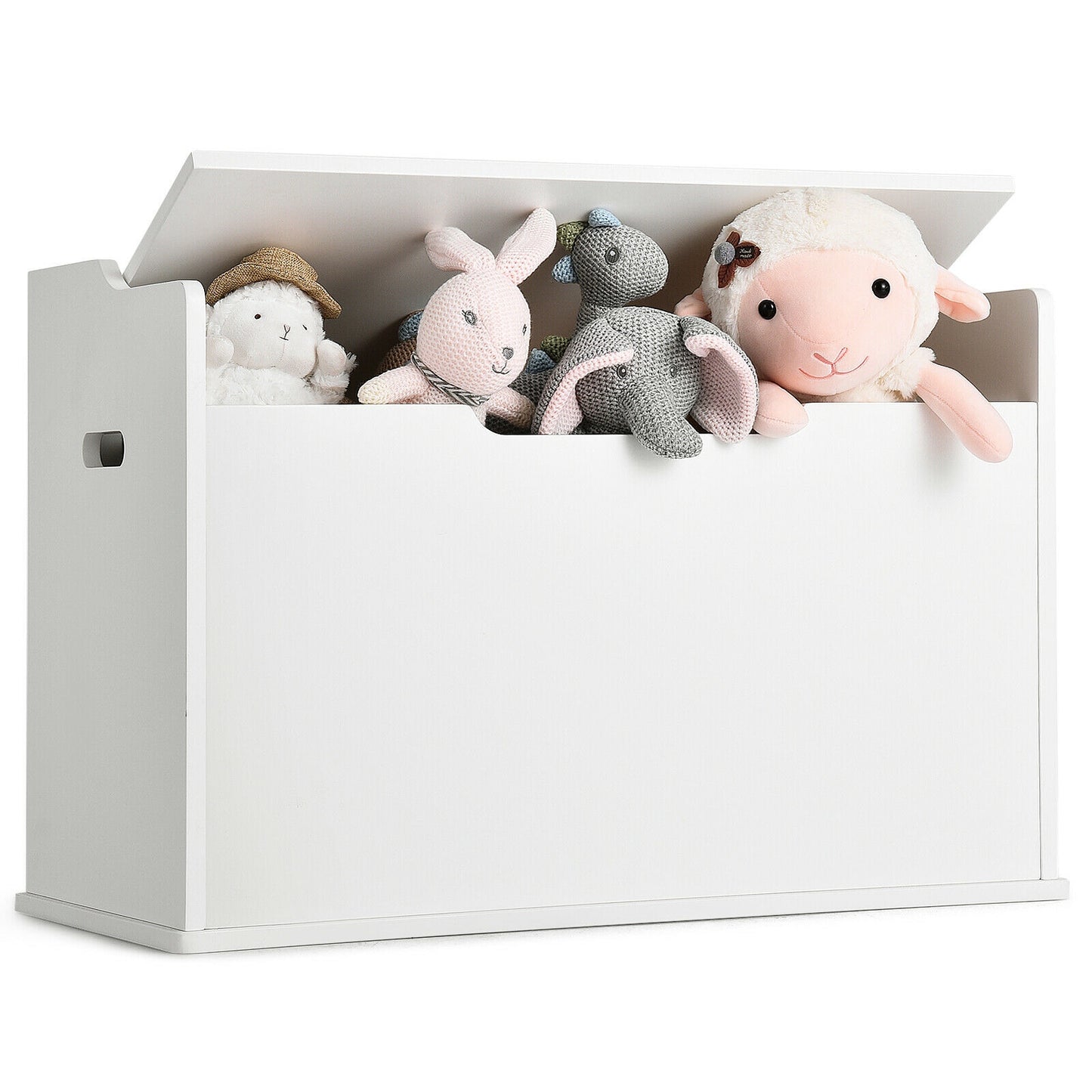 Kids Toy Wooden Flip-top Storage Box Chest Bench with Cushion Hinge-White Kids Crystal