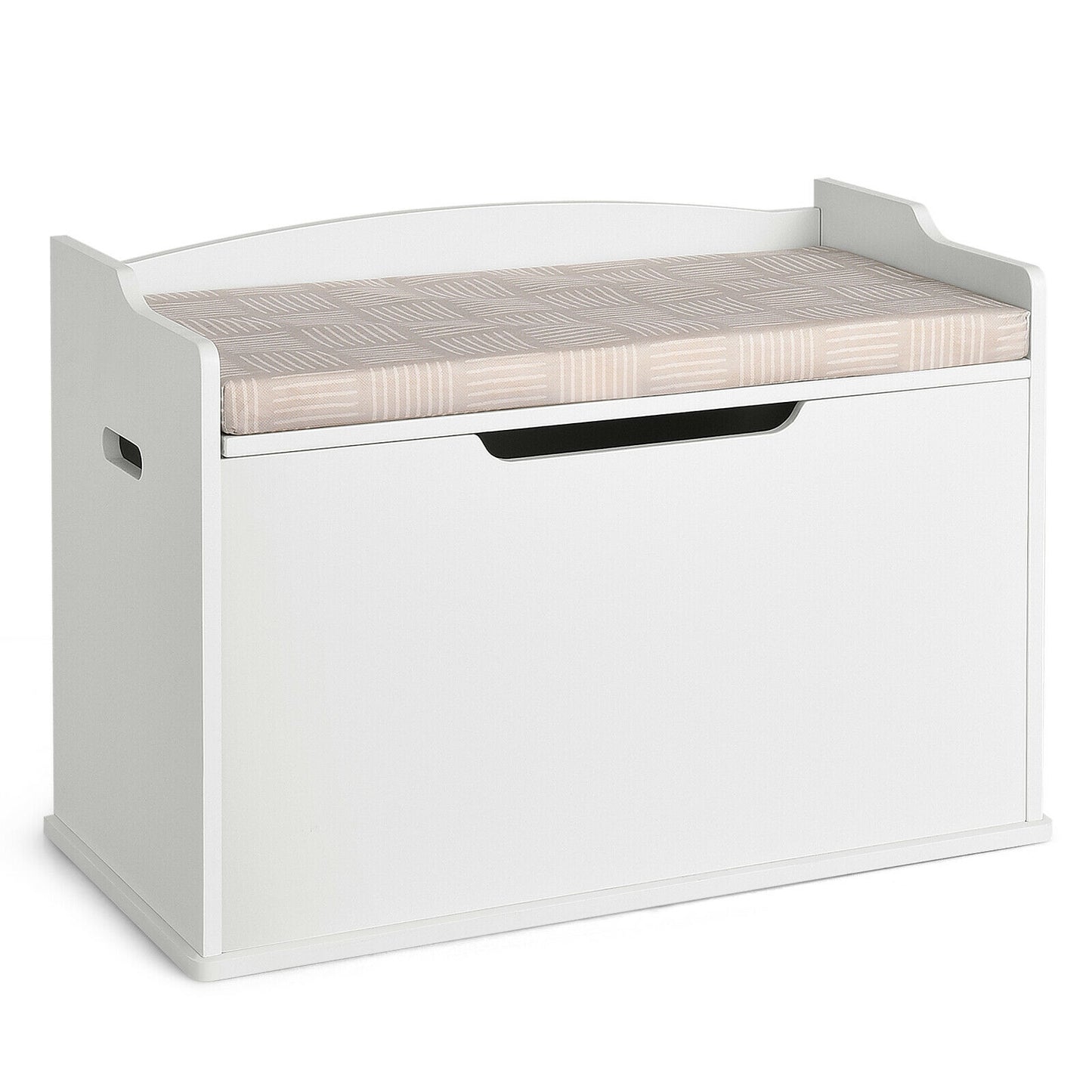 Kids Toy Wooden Flip-top Storage Box Chest Bench with Cushion Hinge-White Kids Crystal
