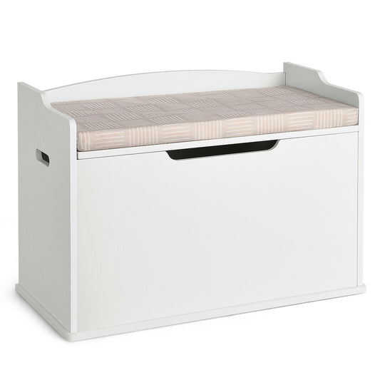 Kids Toy Wooden Flip-top Storage Box Chest Bench with Cushion Hinge-White Kids Crystal