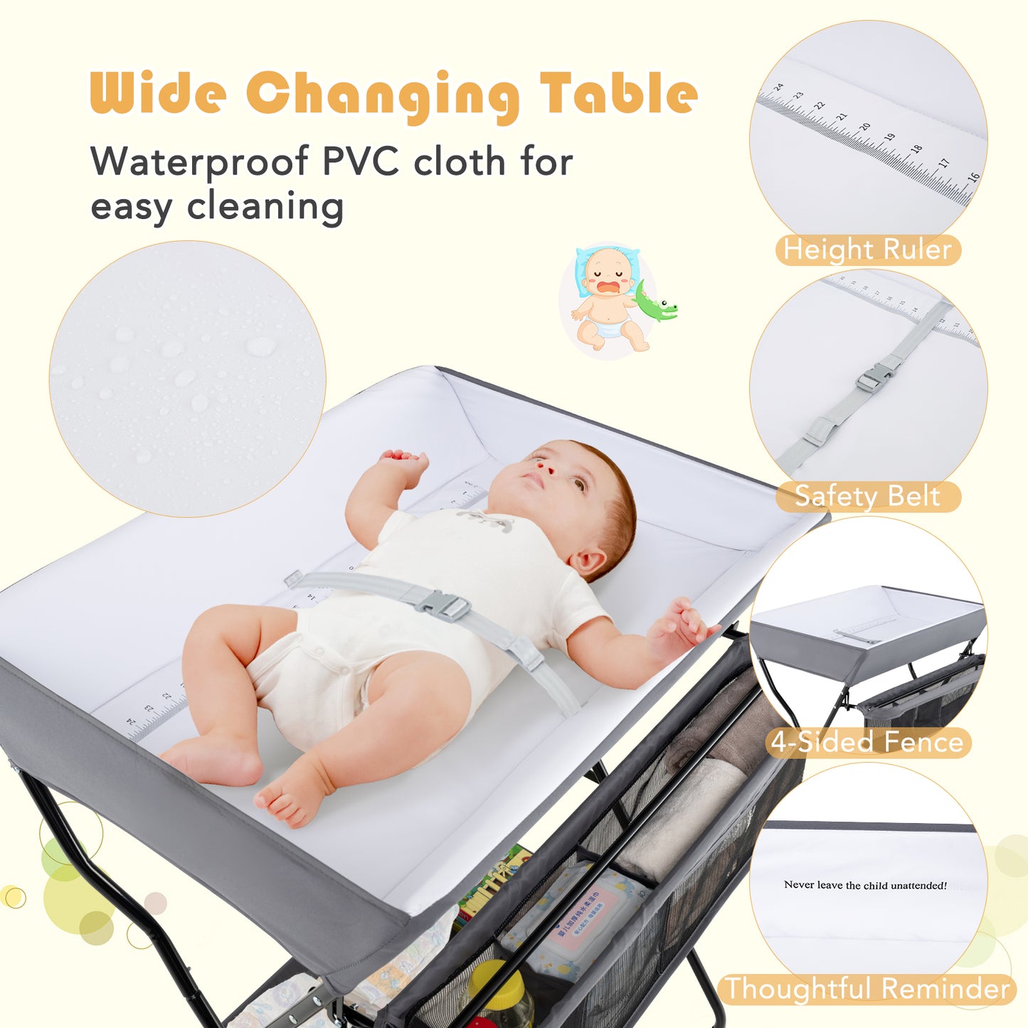 Baby Storage Folding Diaper Changing Table-Gray Kids Crystal