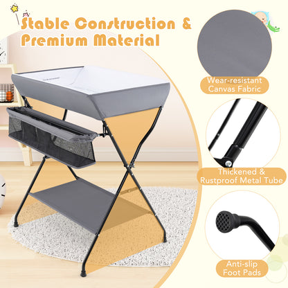 Baby Storage Folding Diaper Changing Table-Gray