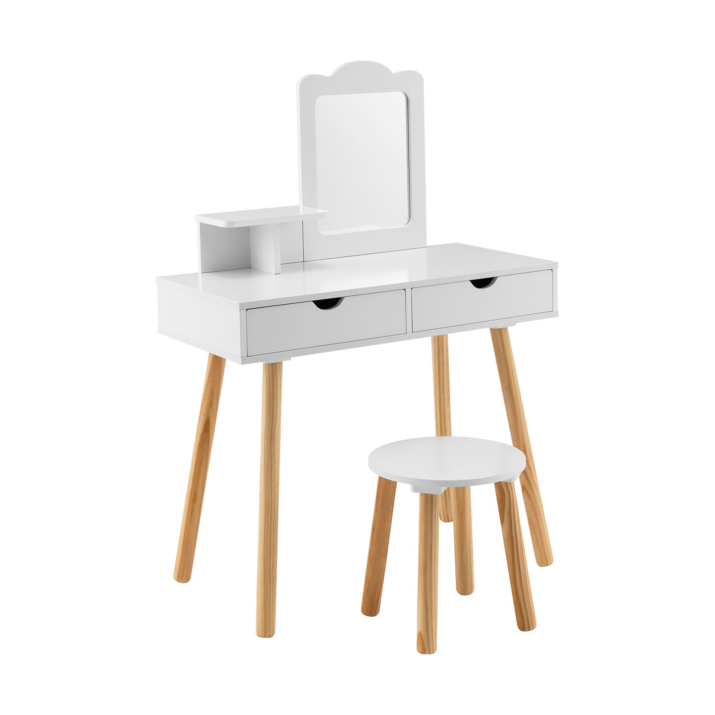 Kid Vanity Table Chair Set with Mirror and 2 Large Storage Drawers-White Kids Crystal